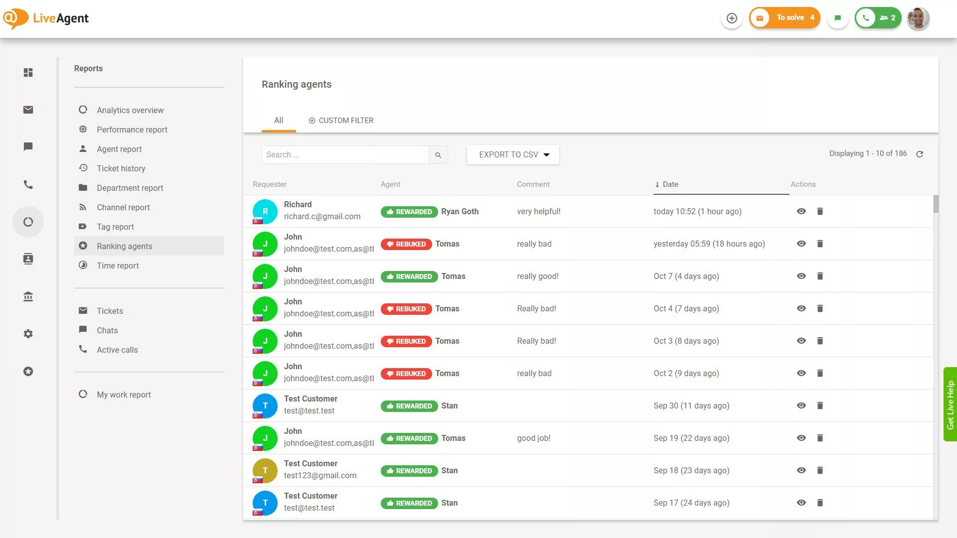 Prezentare generală a clasamentului agenților în rapoarte