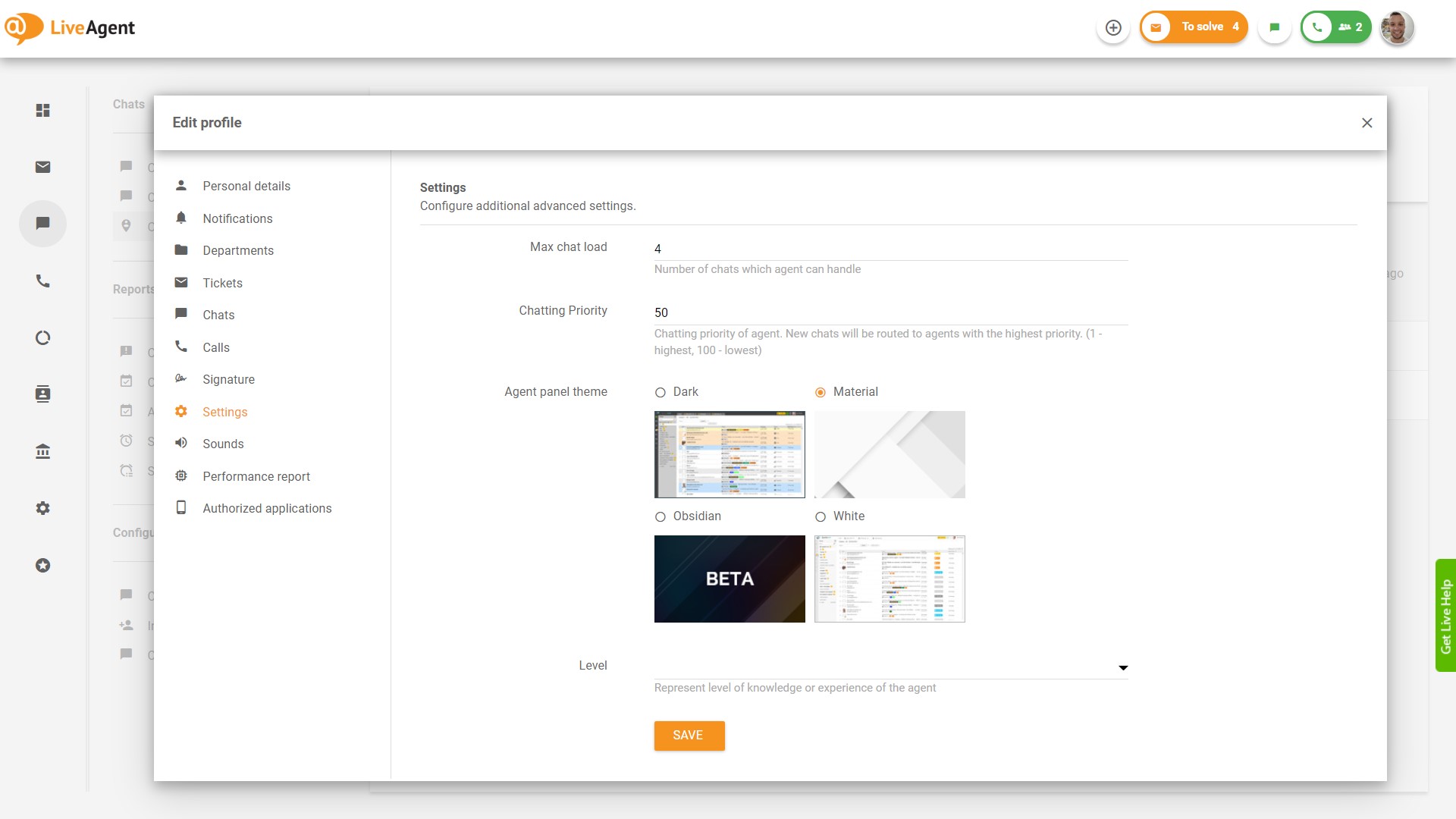 Setări agent în LiveAgent