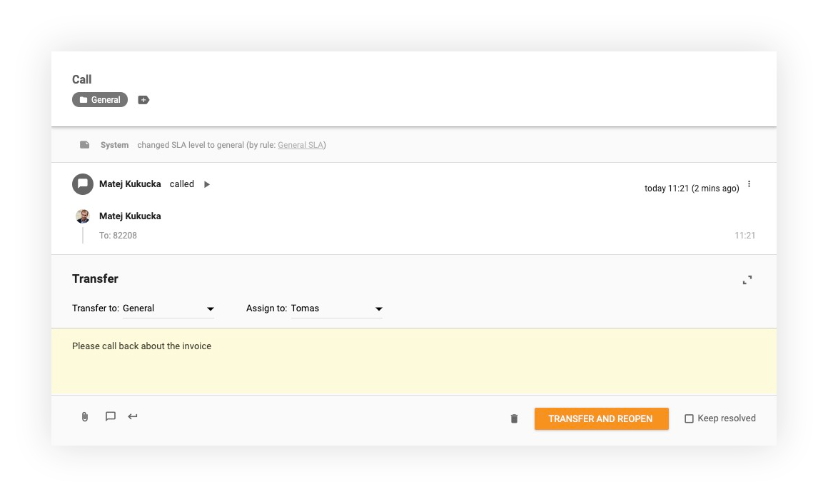Caracteristica de transfer de apeluri în LiveAgent
