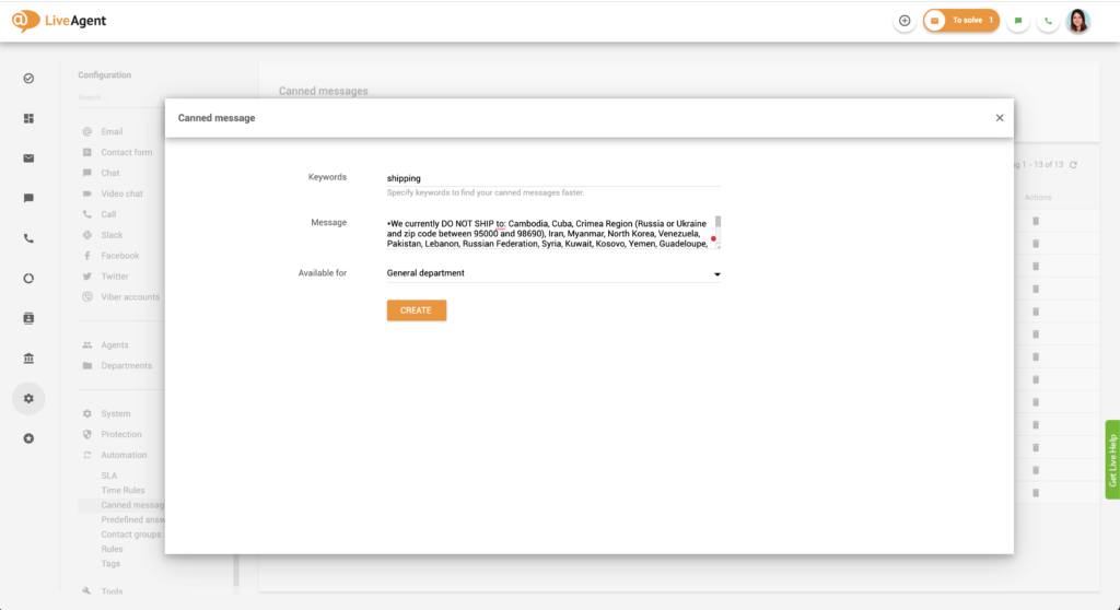 Formular de creare a mesajului pregătit