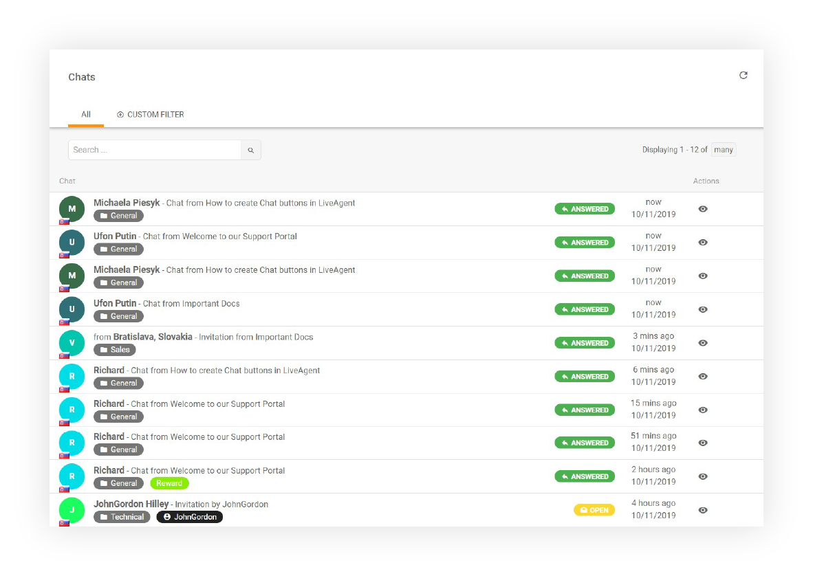 Caracteristica Istoric Chat în LiveAgent