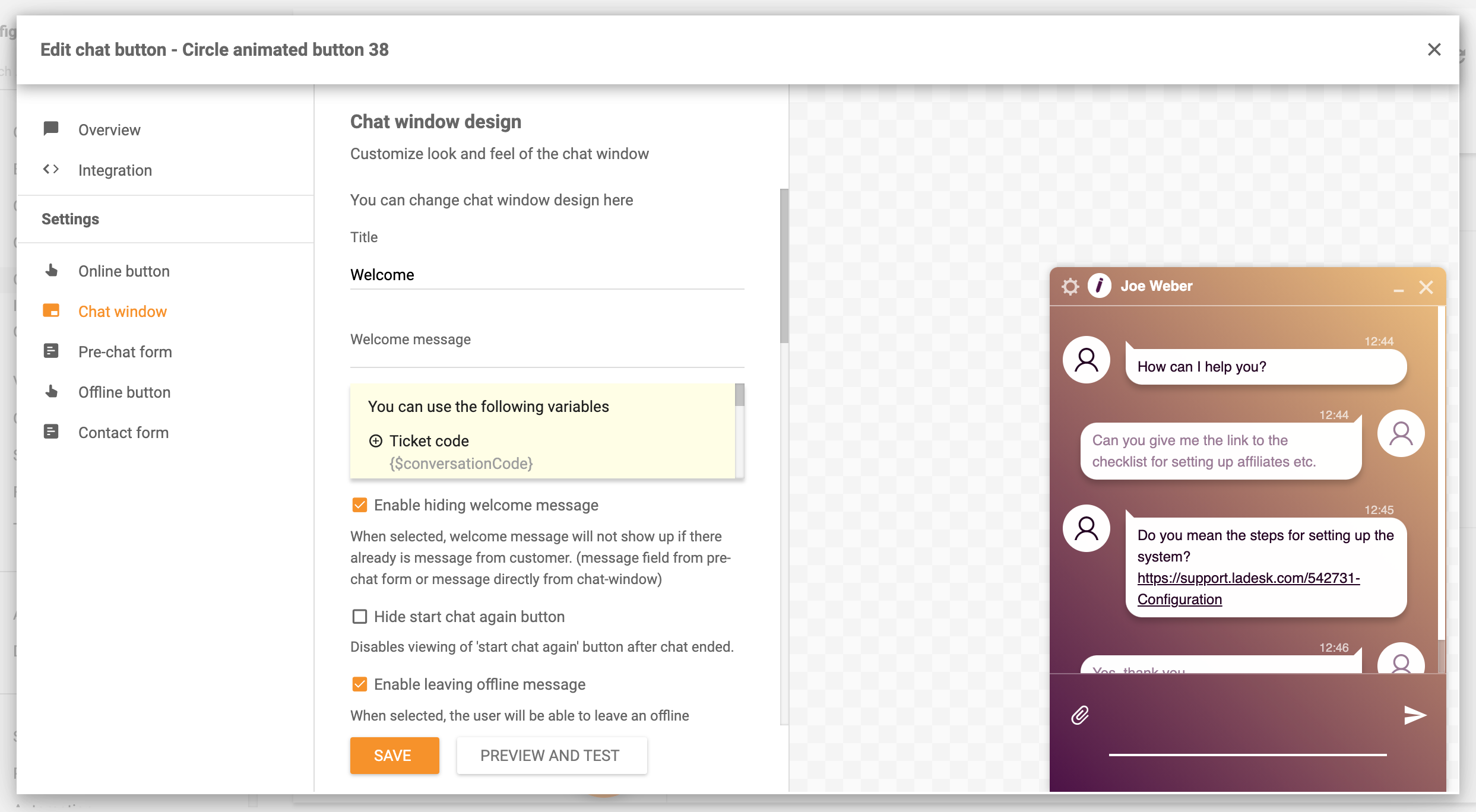 Opțiuni de design pentru fereastra de chat