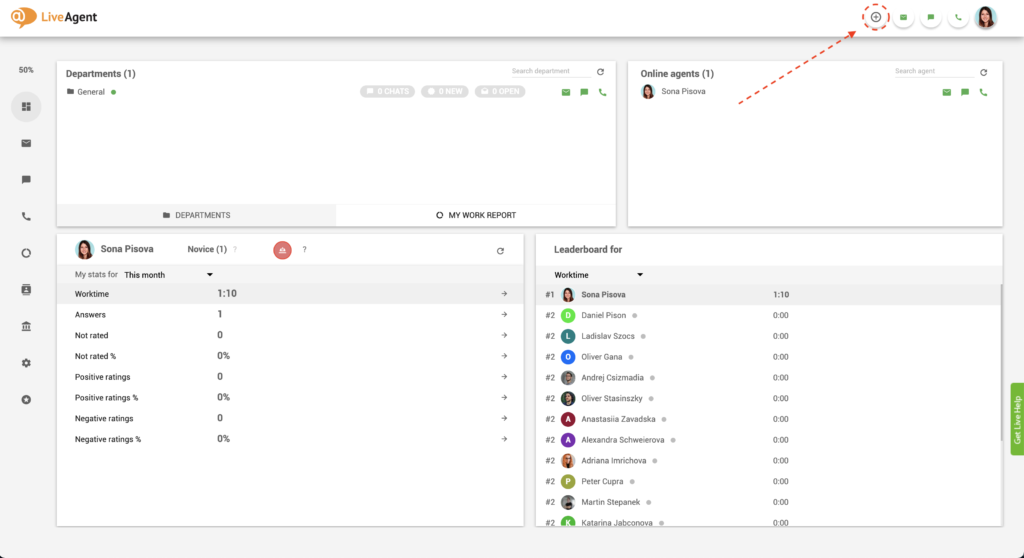 Faceți clic pe butonul plus în LiveAgent