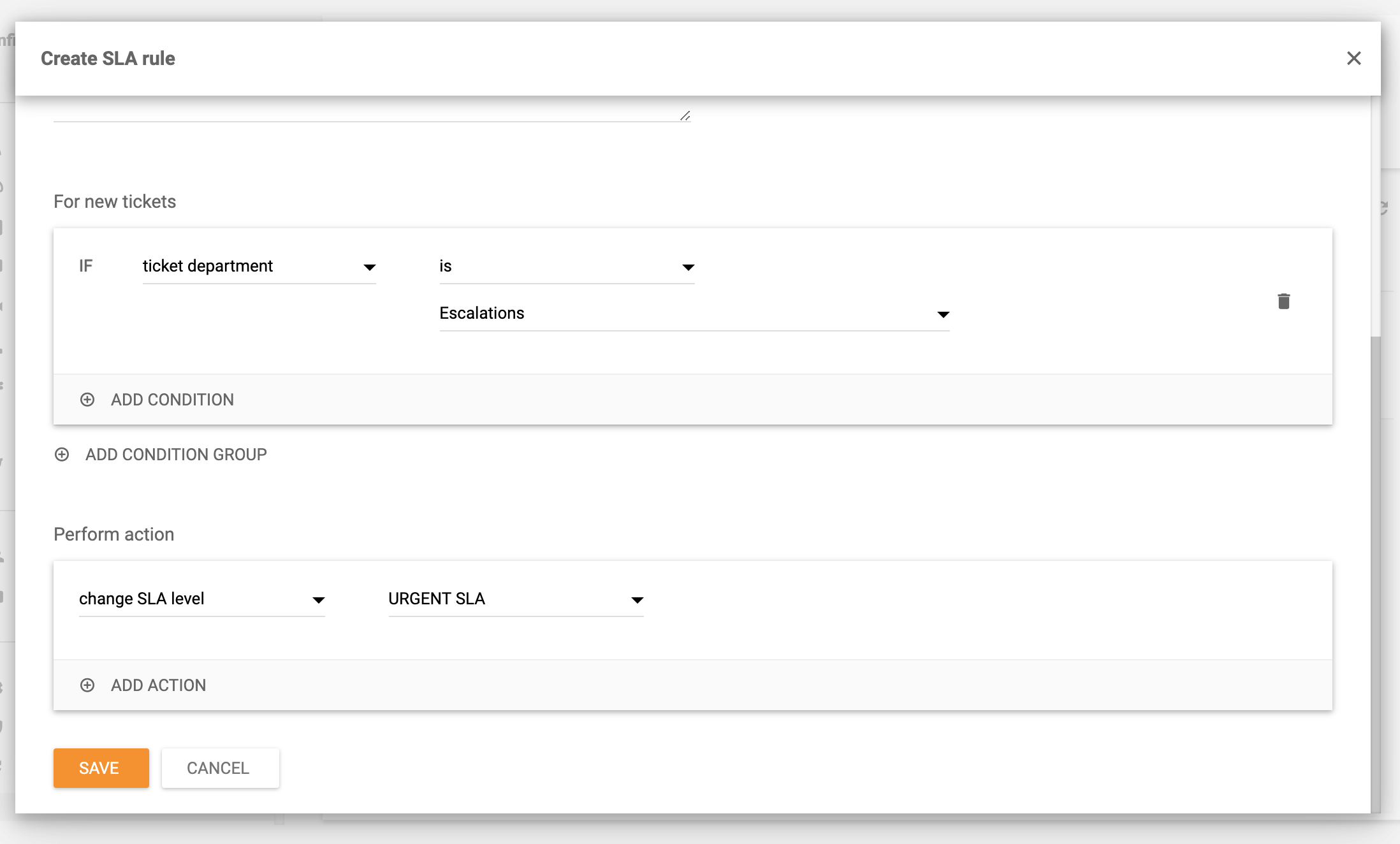 Creează regulă SLA în LiveAgent