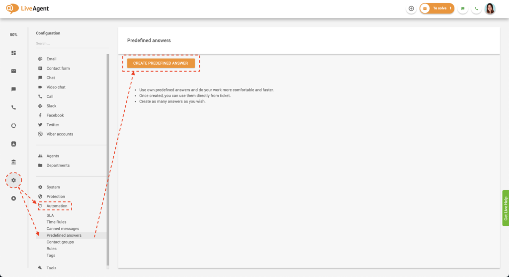 Crearea răspunsurilor predefinite în LiveAgent