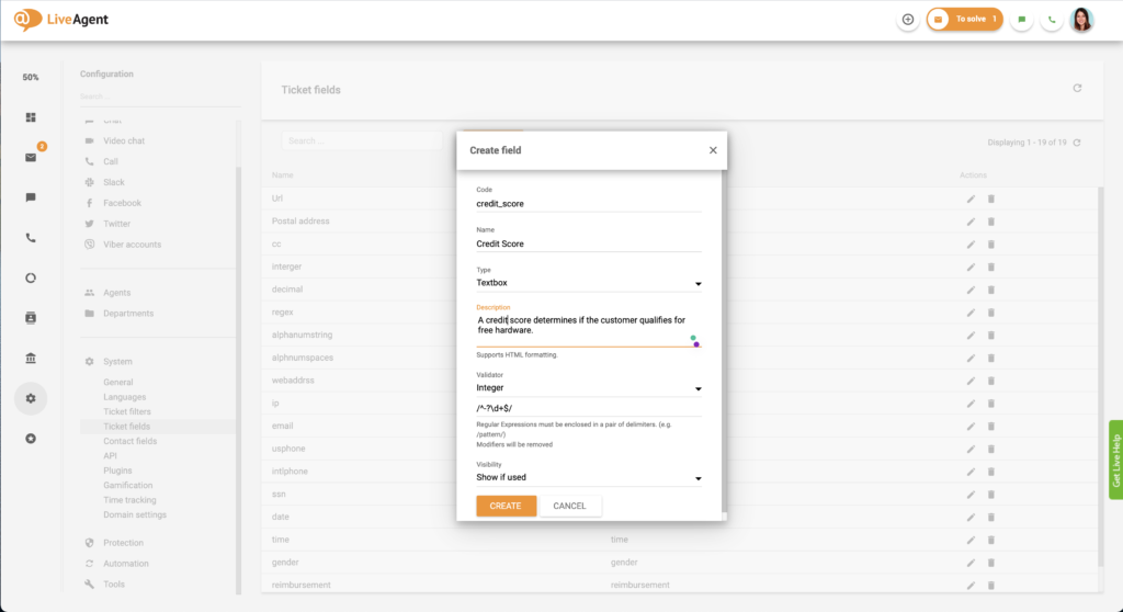 Crearea unui câmp de tichet