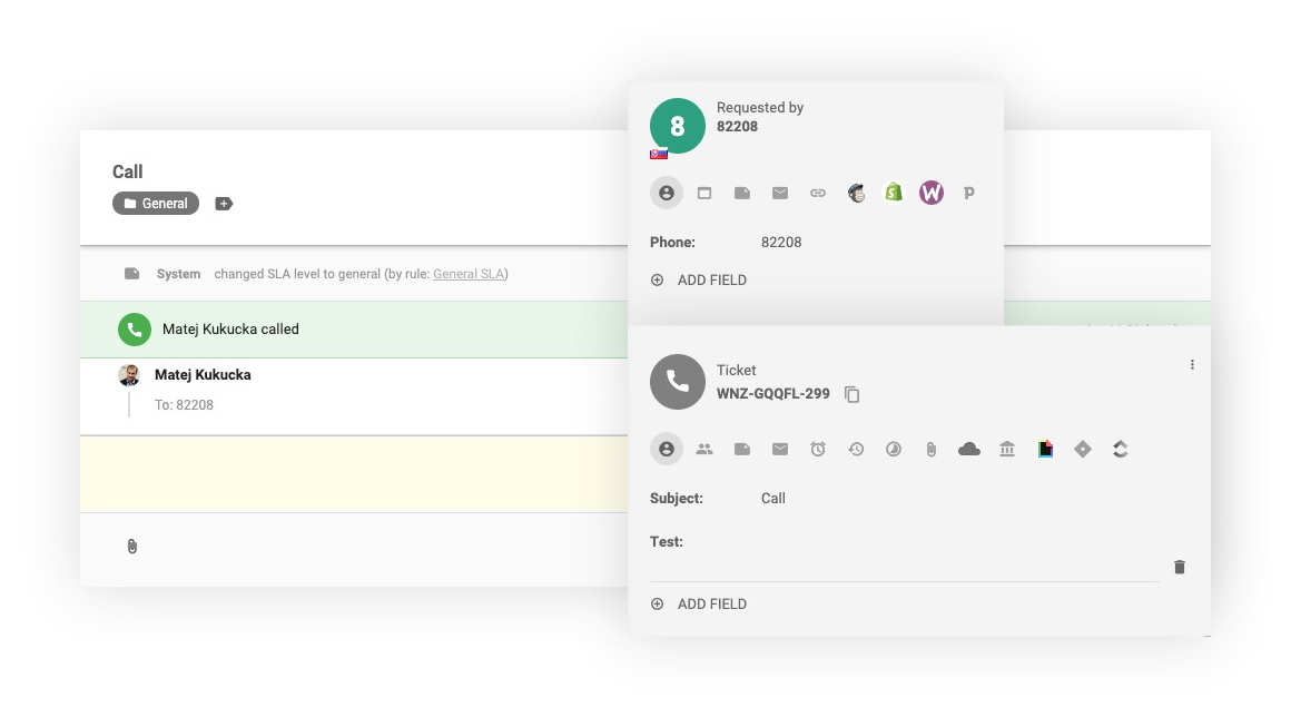 Interfața apelului intern în LiveAgent
