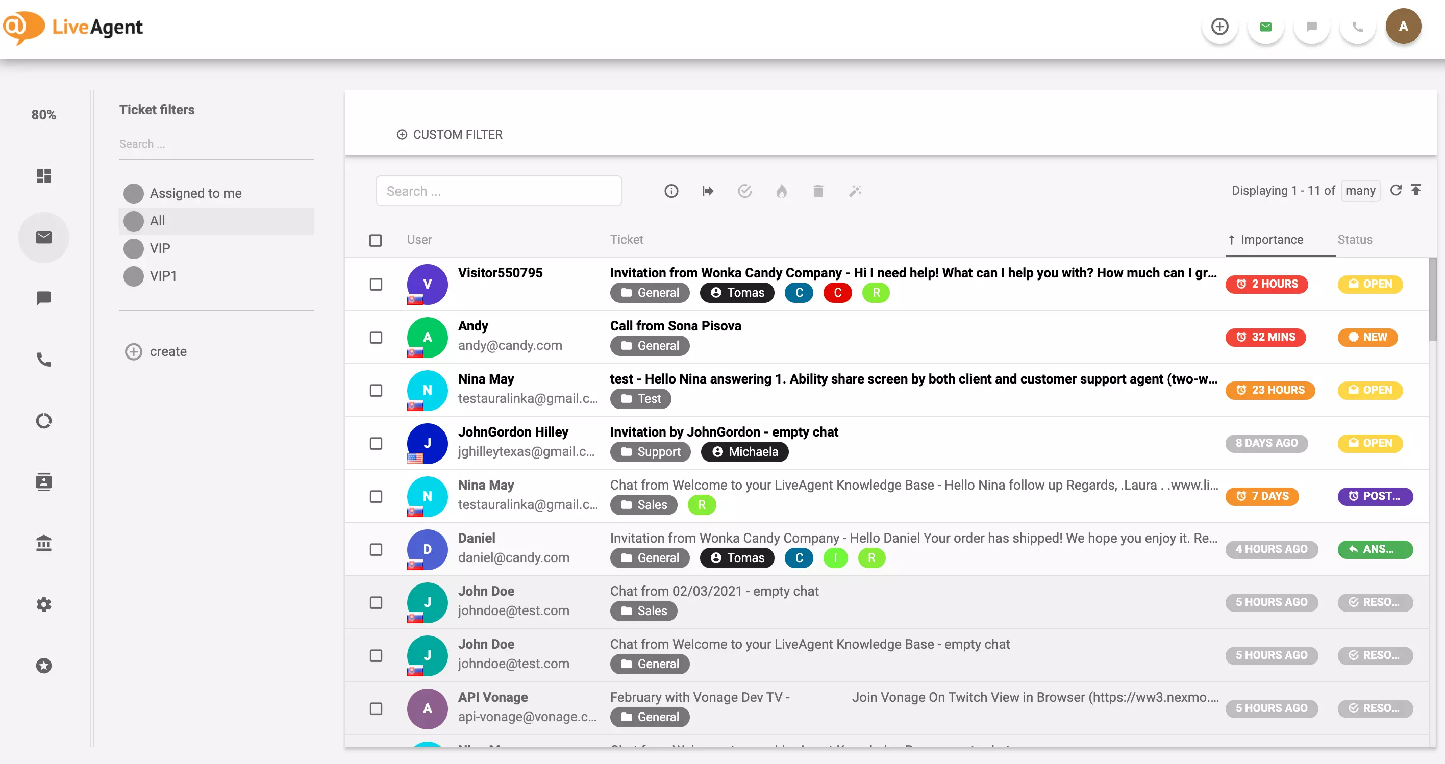 Exemplu de bilete LiveAgent