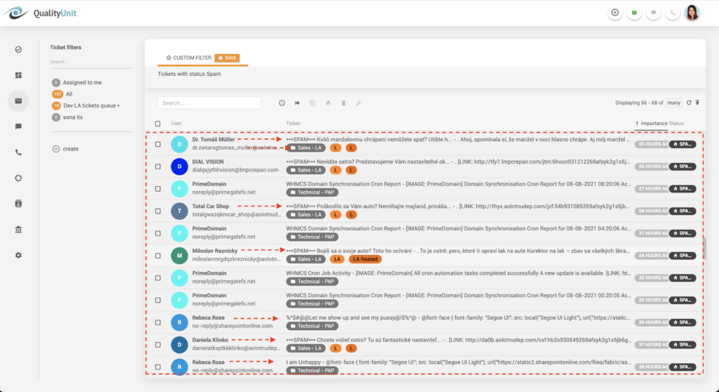 Filtrarea emailurilor SPAM LiveAgent
