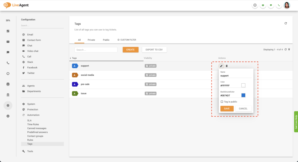 Modificare etichetă