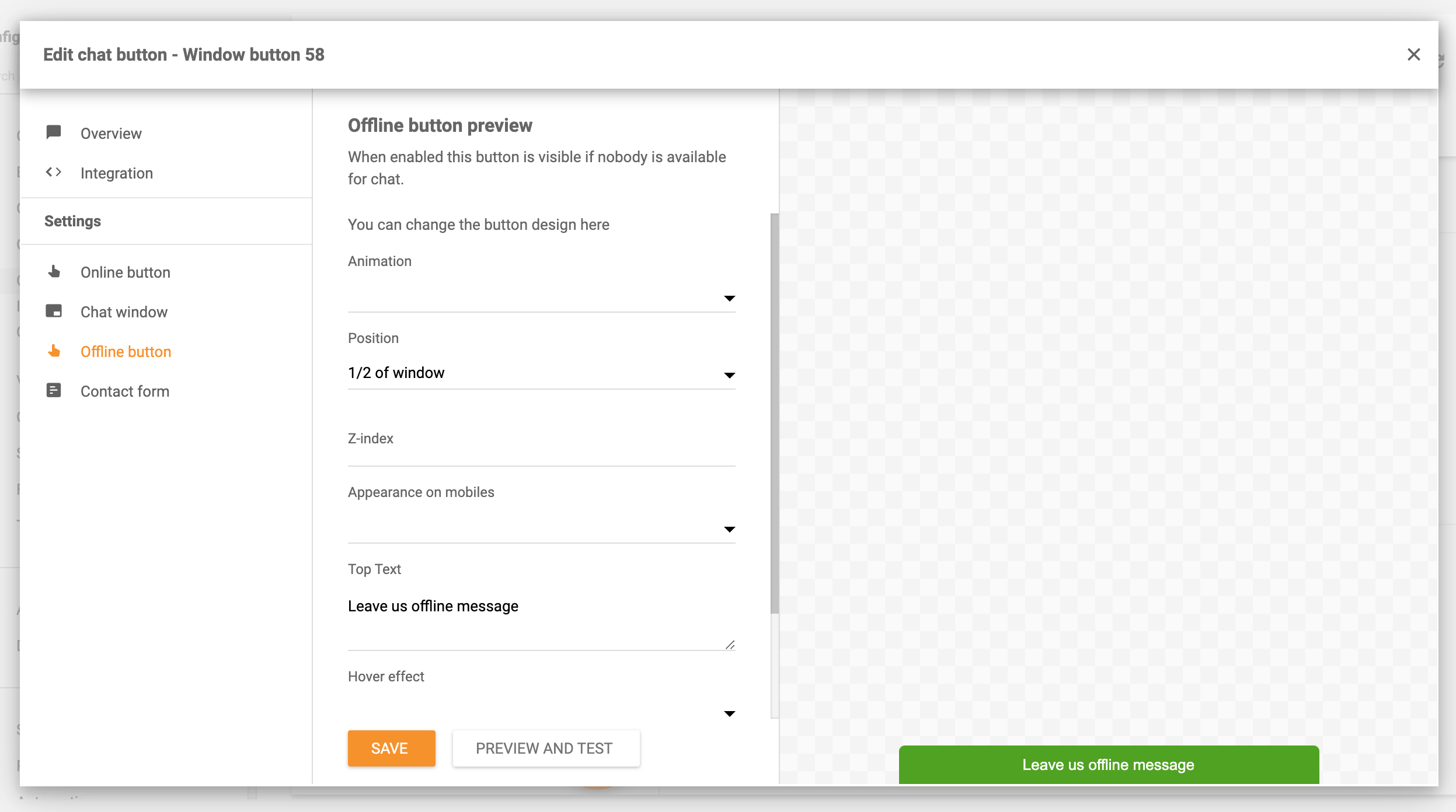 Setări buton chat offline LiveAgent