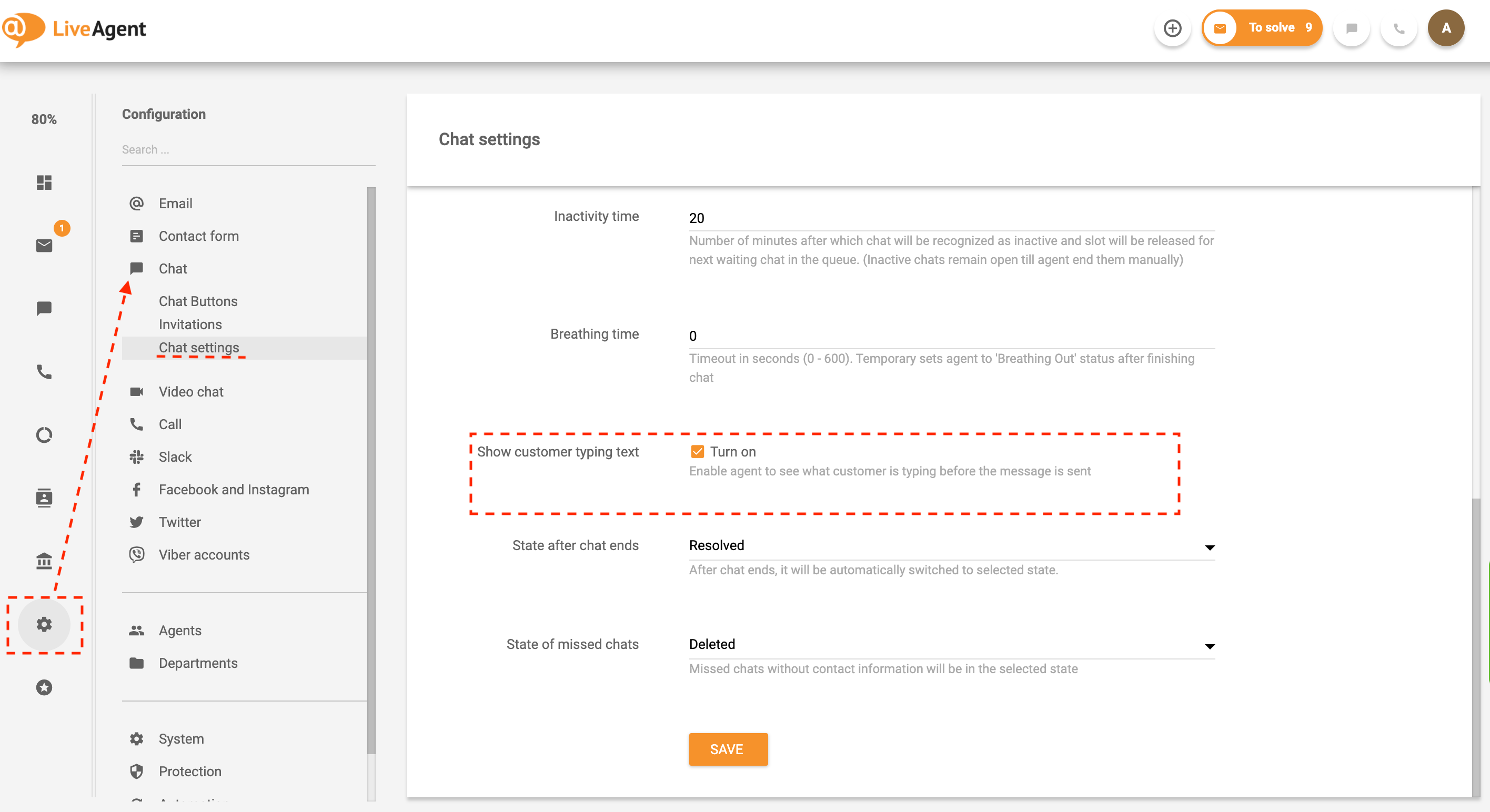 Setări previzualizare tastare în timp real în LiveAgent