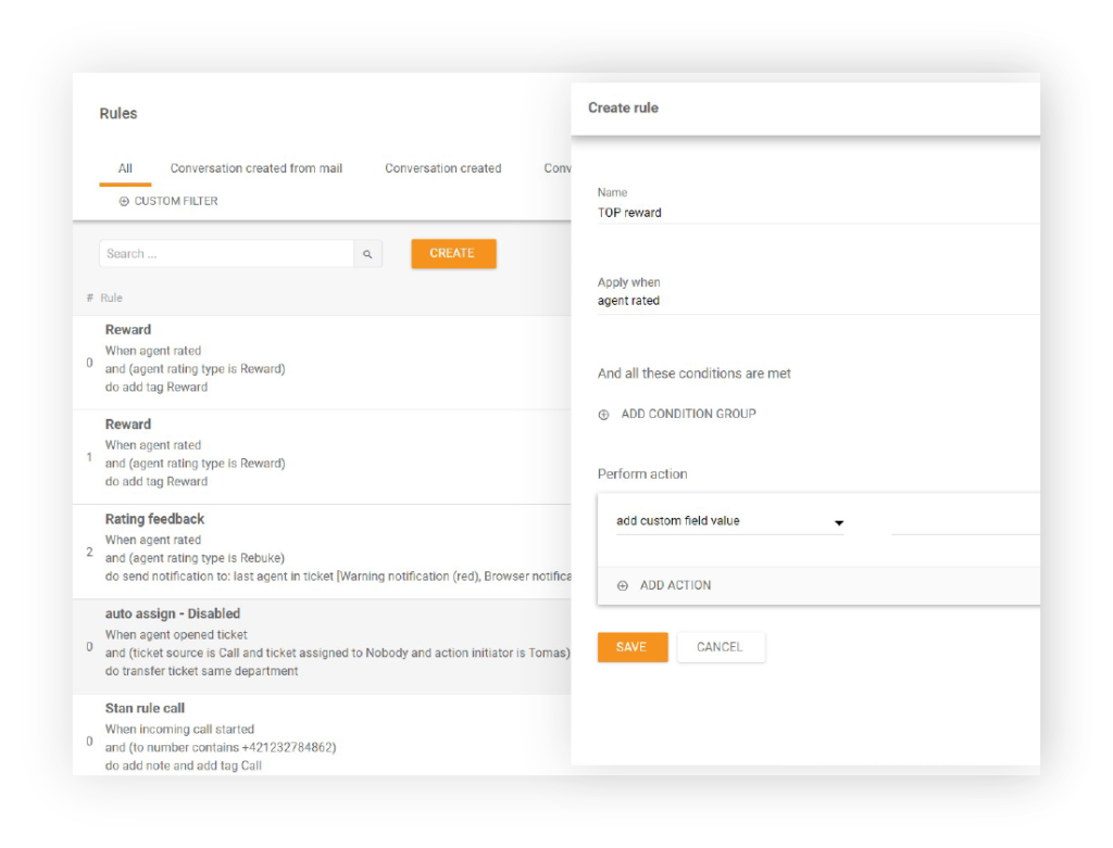 Creați regulă în LiveAgent