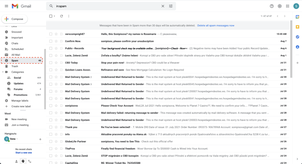 Dosarul SPAM în Gmail