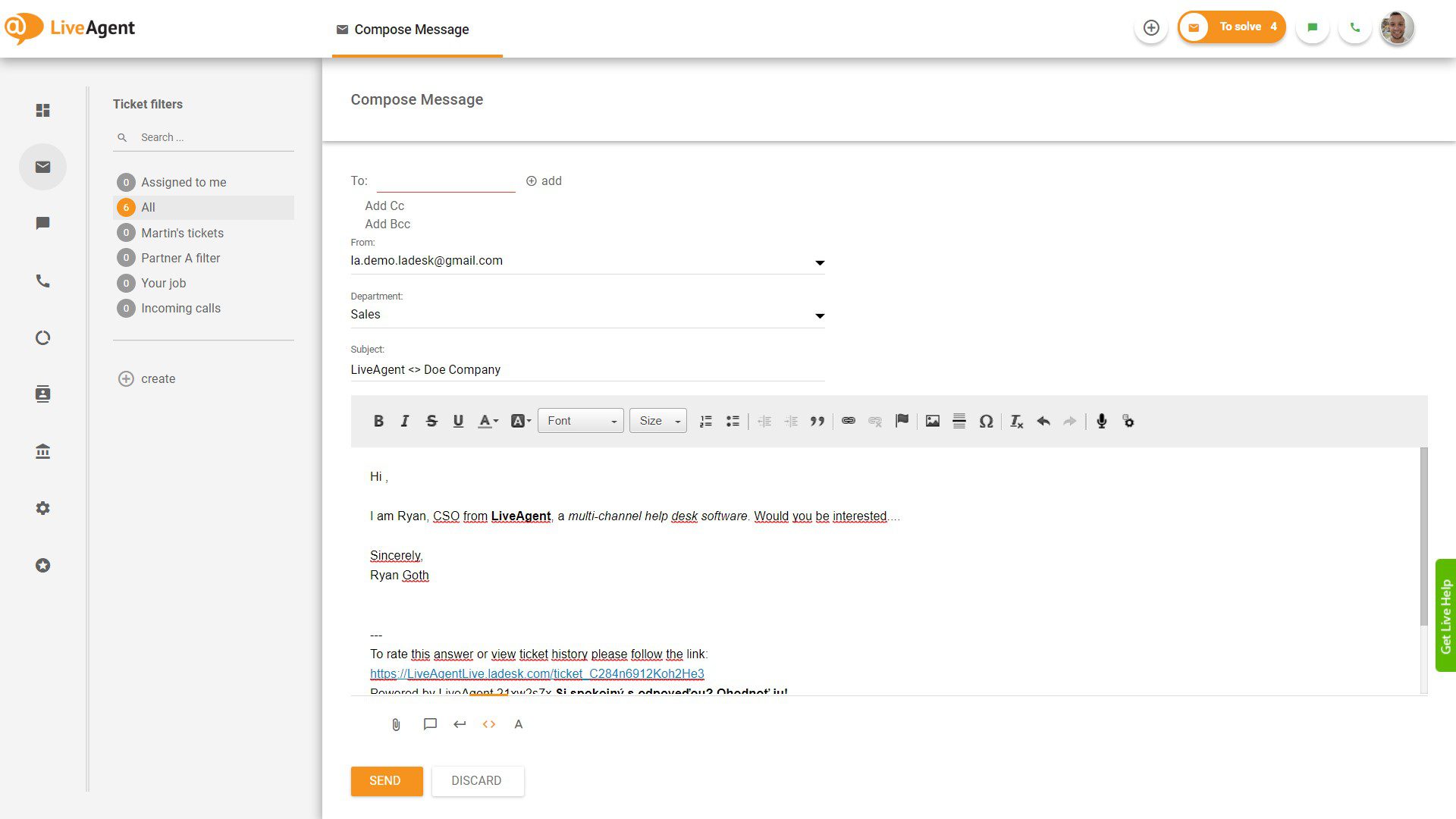 Editor WYSIWYG în bilet nou