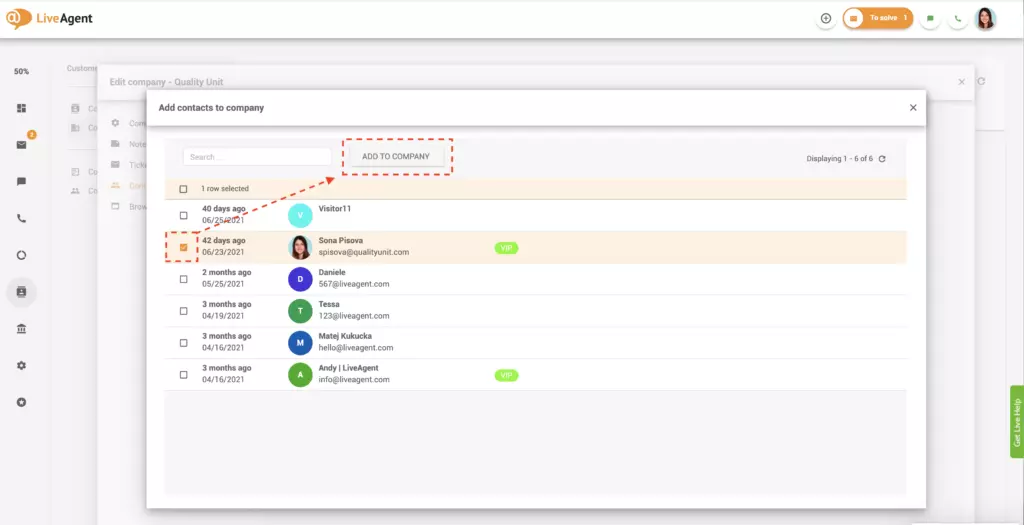 Adăugare contacte la companii