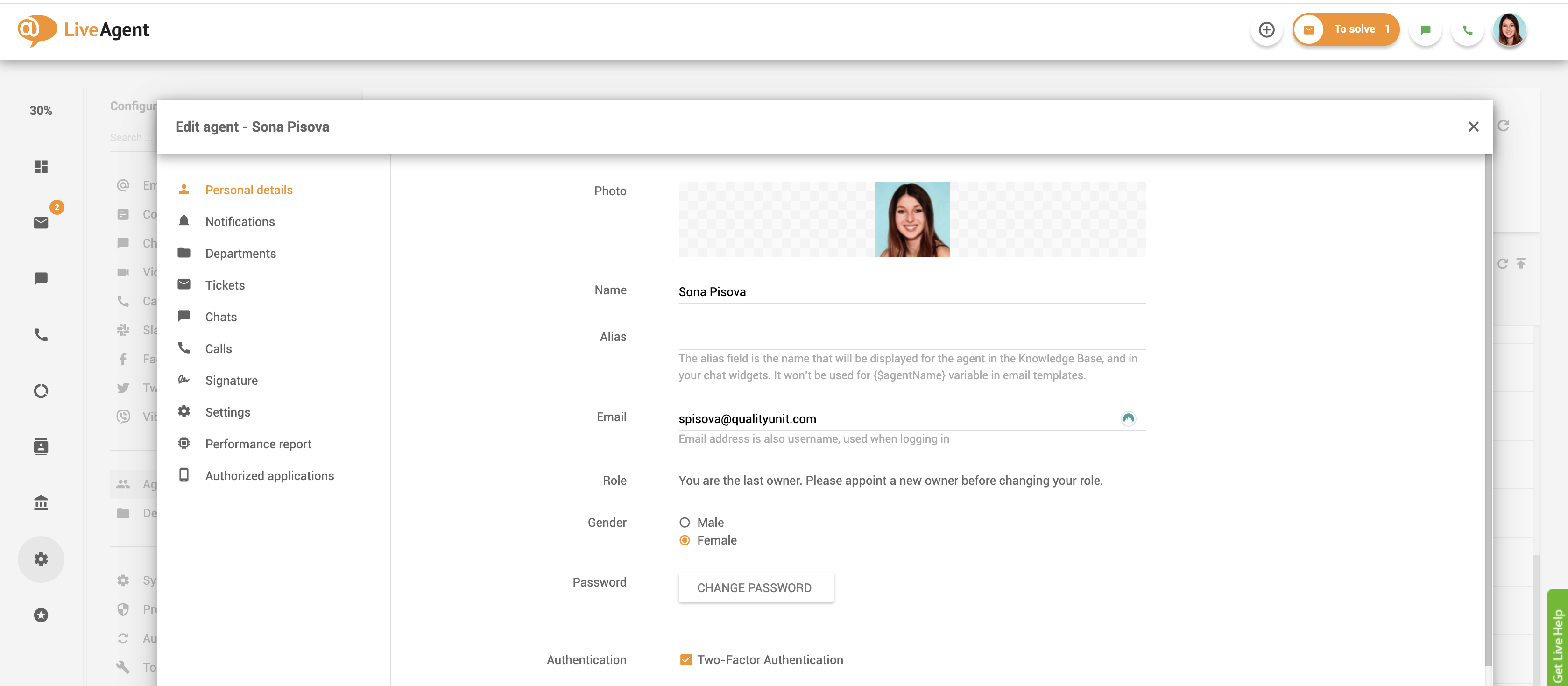 Agent personal details
