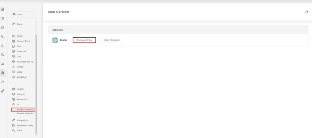 Imagine care afișează setările furnizorului AI în LiveAgent.