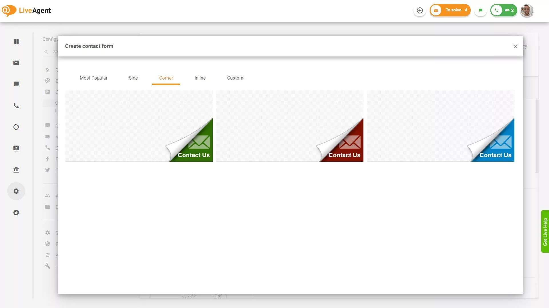 Buton de formular de contact de colț