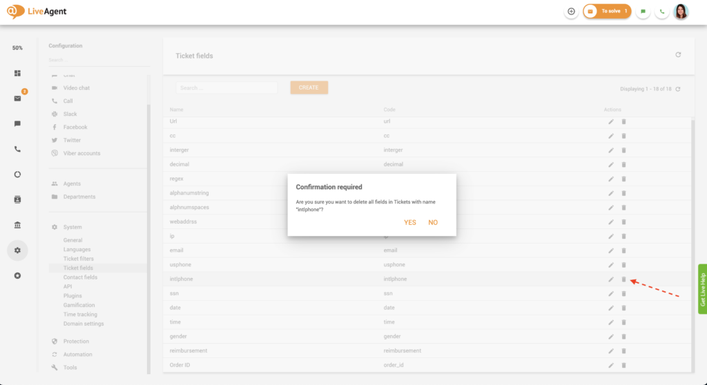 Ștergerea unui câmp de tichet