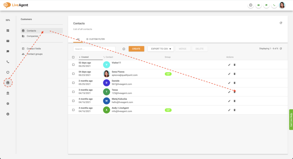 Editați notă de contact în LiveAgent