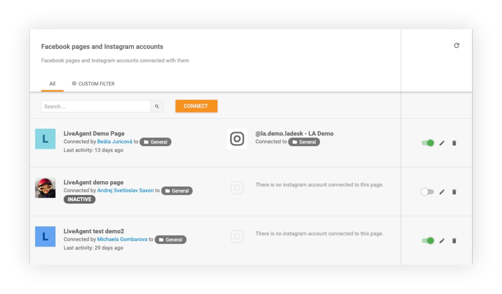 Conectarea conturilor Facebook și Instagram la LiveAgent