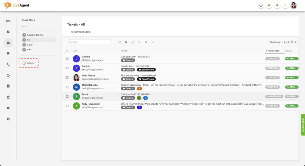Creare filtru LiveAgent