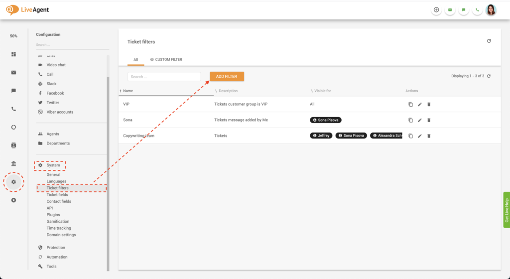 Creare filtru global LiveAgent