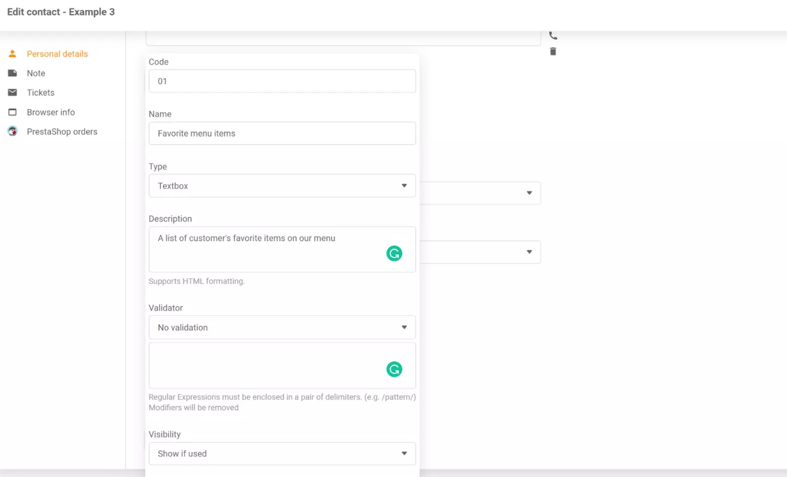 Un nou contact adăugat la lista de contacte LiveAgent