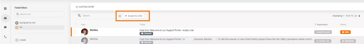 Exportul CSV în sistemul de tichete LiveAgent