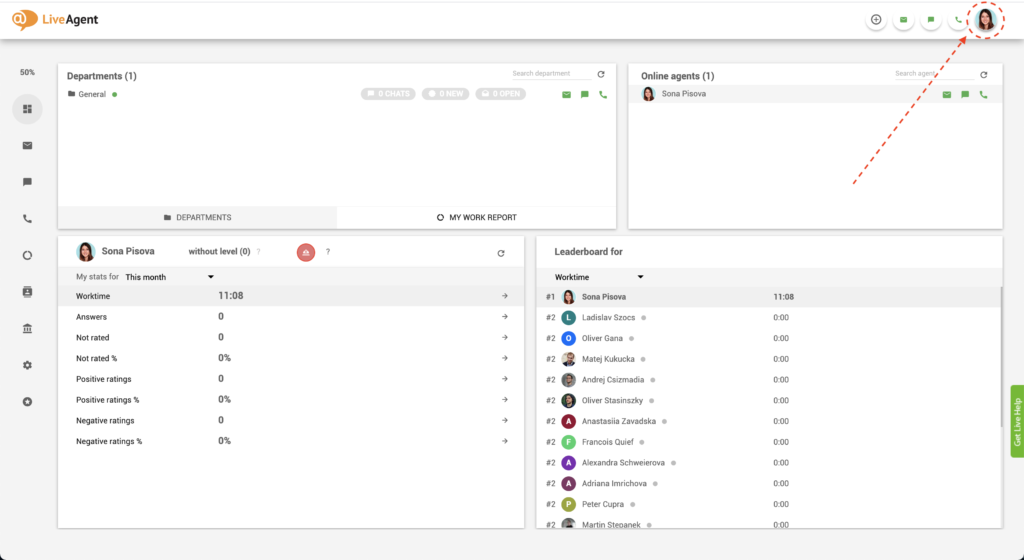 LiveAgent - găsire buton pauză