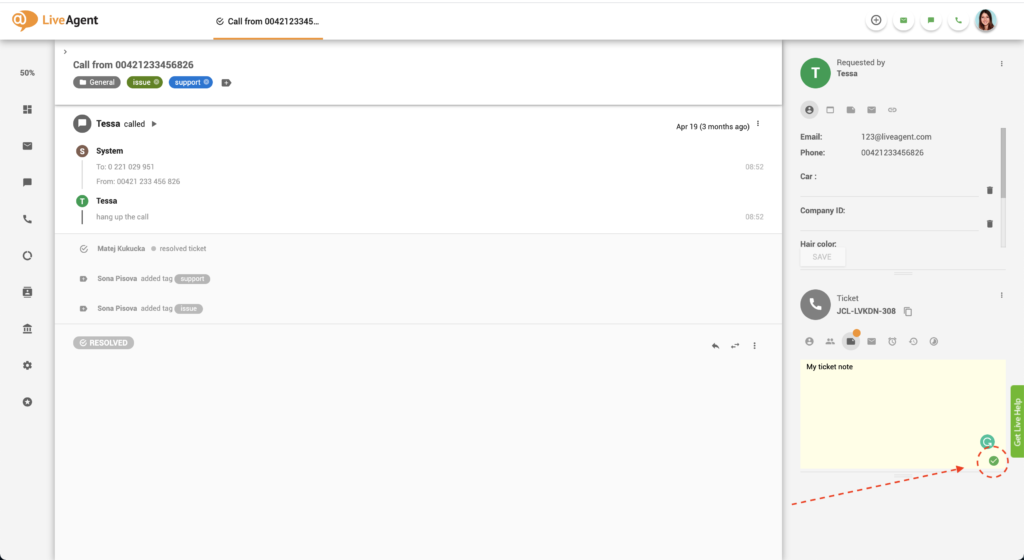 Notițe de bilet LiveAgent