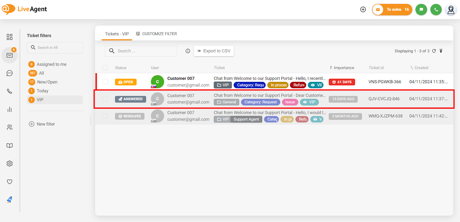 Interfața LiveAgent arătând pașii pentru a exporta un jurnal de conversație