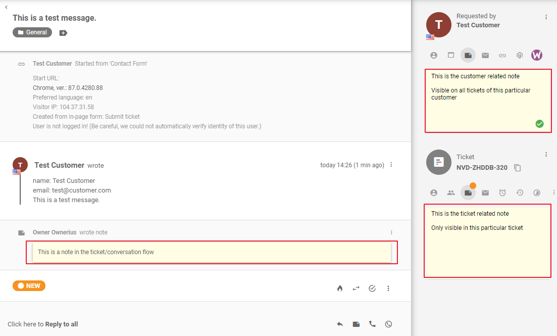 LiveAgent diferite tipuri de notițe interne