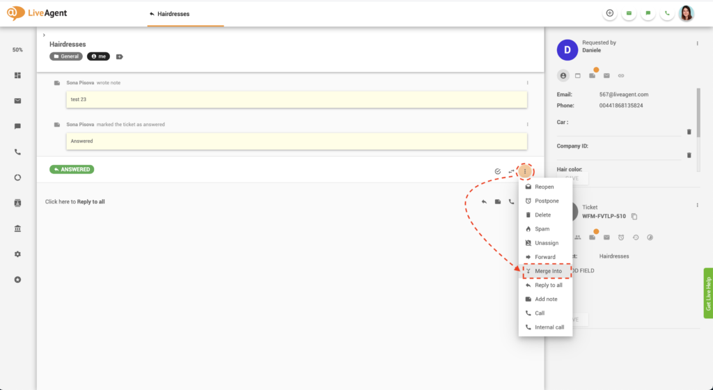 Funcția de fuzionare a biletelor