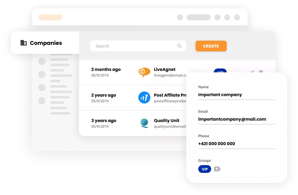 Mockup al funcției de companii