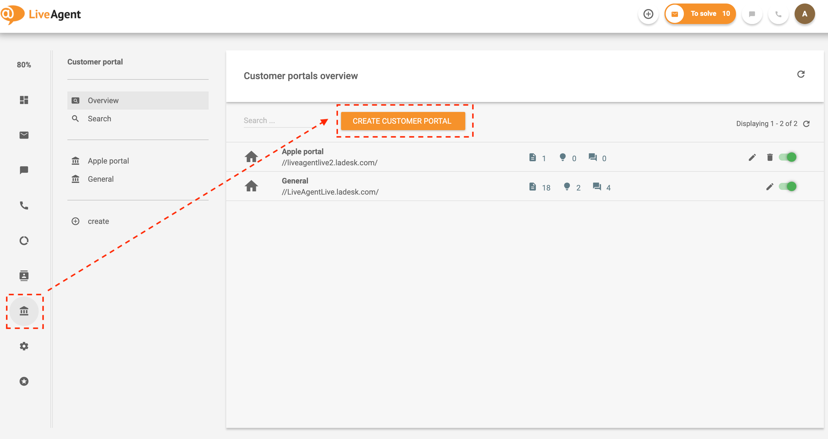 Navighează la baza de cunoștințe în LiveAgent