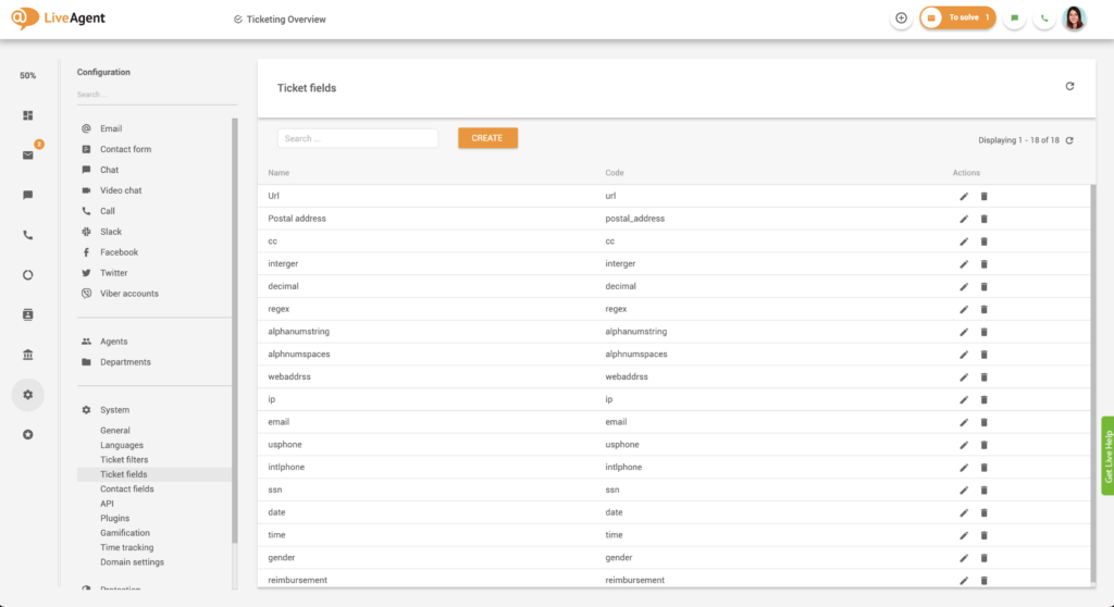 Caracteristici câmpuri tichet