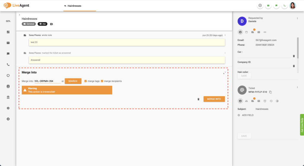 Fuzionarea a două bilete
