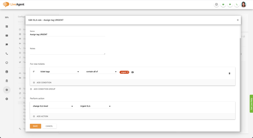 Exemplu de configurare SLA Urgent
