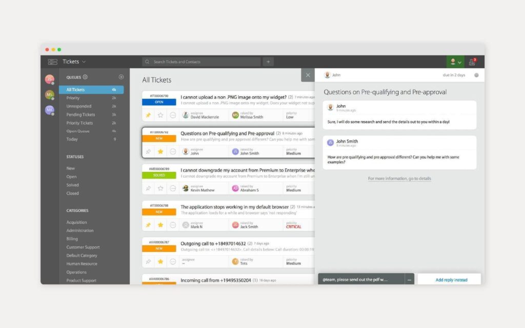 Instantaneu al instrumentului de bază de cunoștințe HappyFox în utilizare