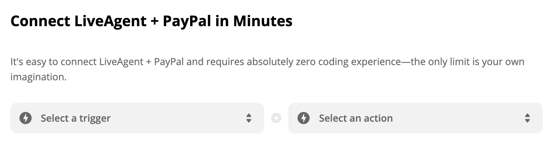Selecția declanșatorului PayPal și acțiunii LiveAgent