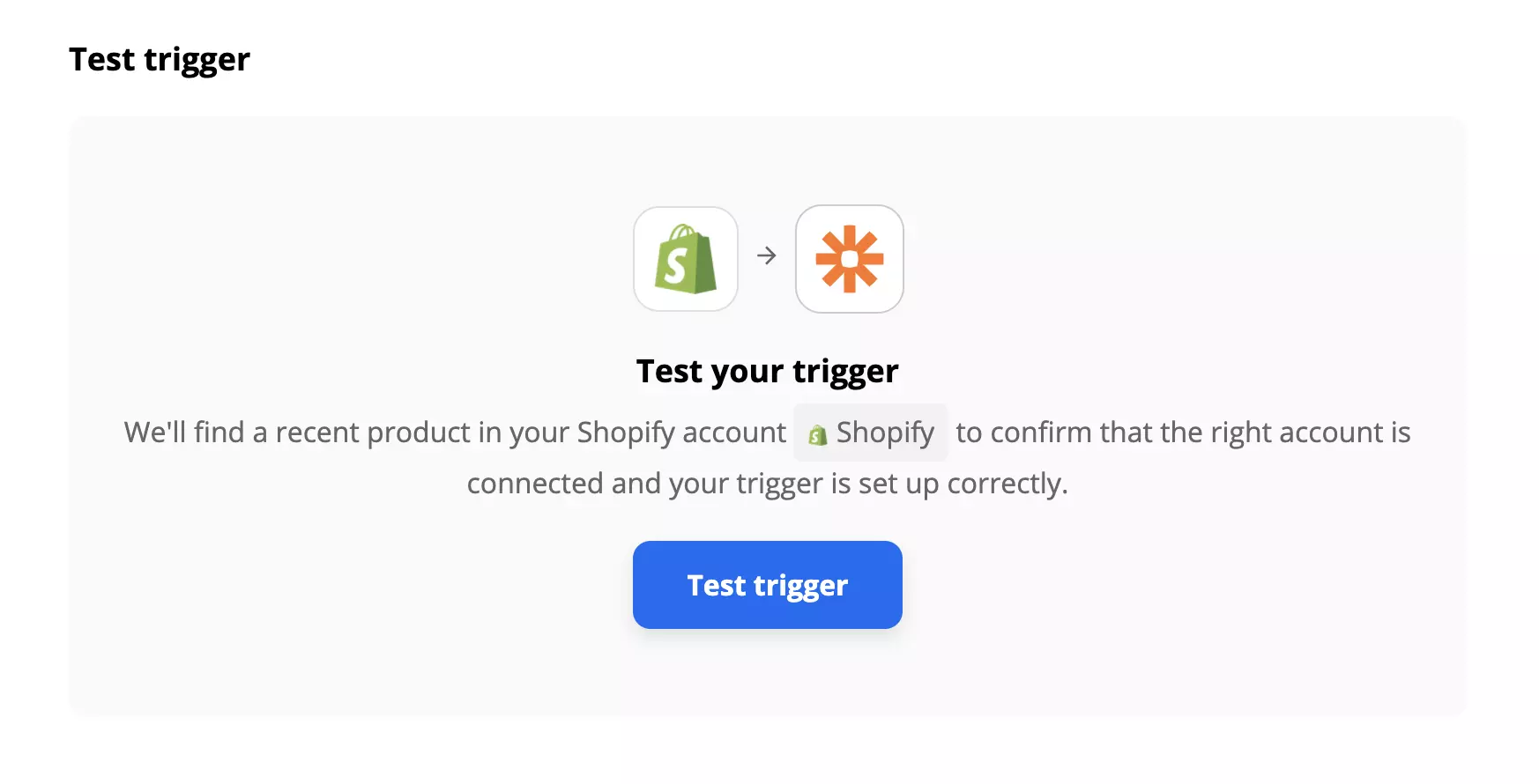 Test declanșator al Shopify pe Zapier