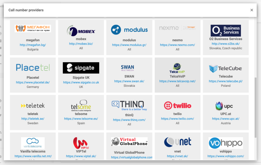 Furnizori de numere de apel cu LiveAgent