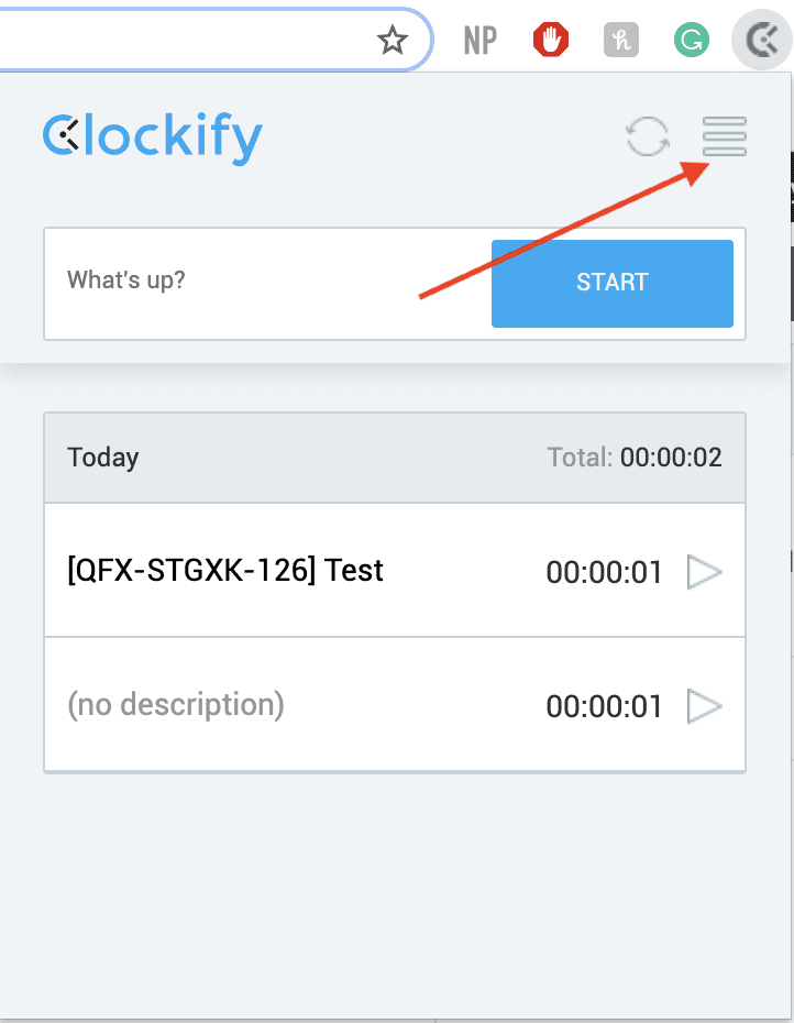 Clockify extension options
