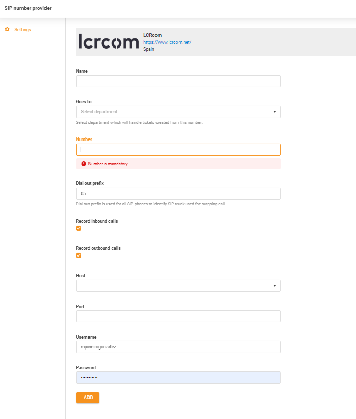 Intrarea acreditărilor LCRcom în LiveAgent