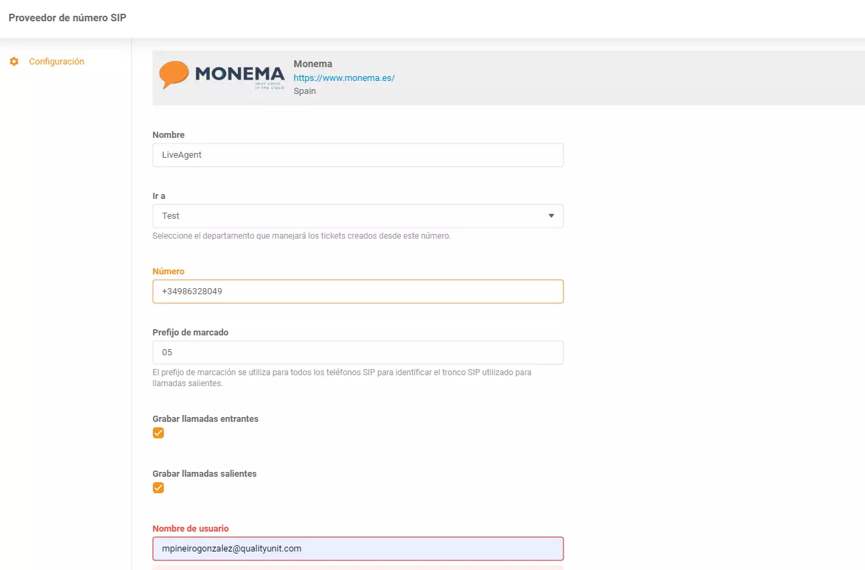 Integrare Monema LiveAgent