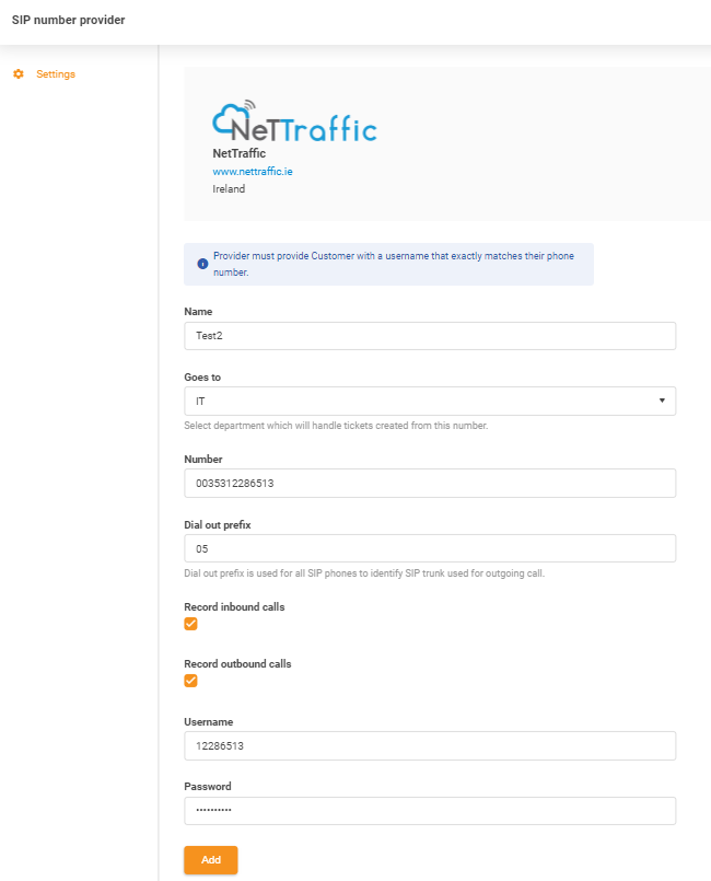 Formular de introducere a acreditărilor NetTraffic