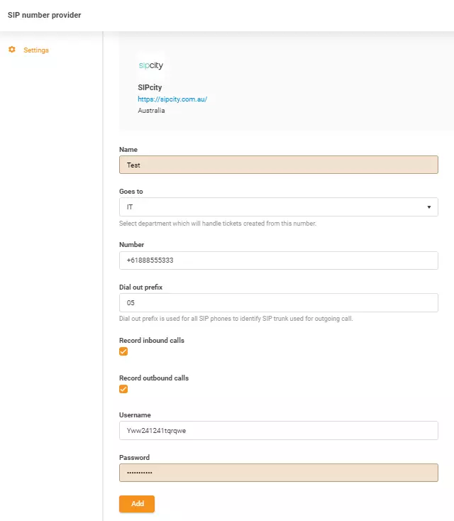 Credențiale SIPcity