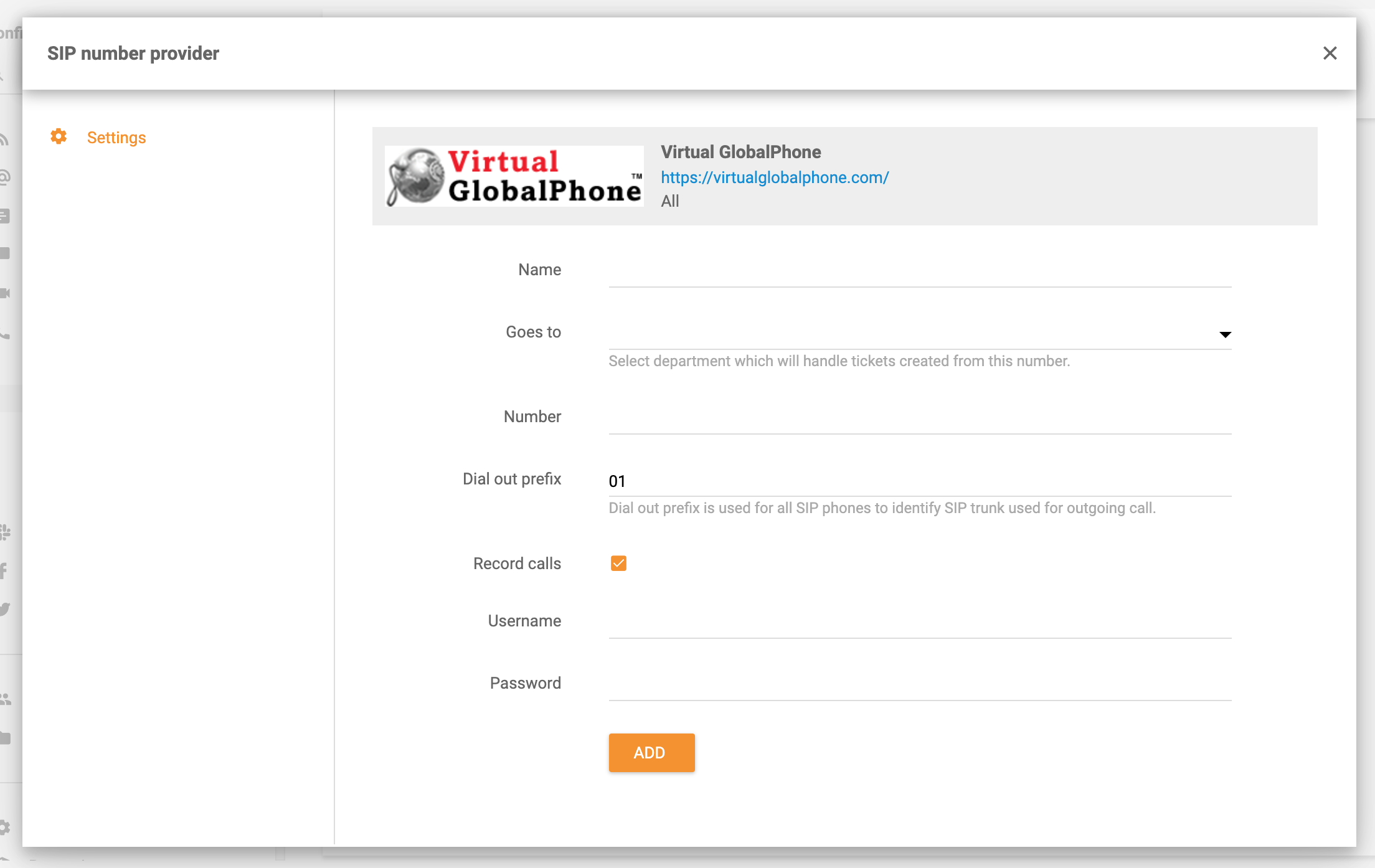 Integrarea Telefon Global Virtual în LiveAgent